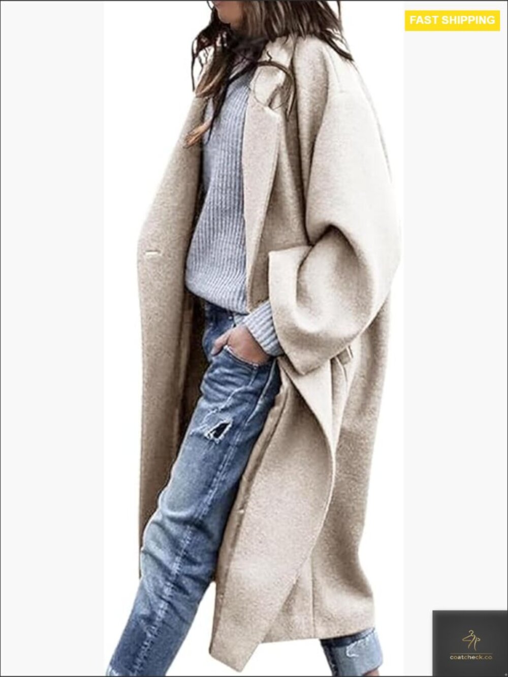 Wool Blend Pea Coat Notch Lapel Long Sleeve Mid Length Winter Jacket